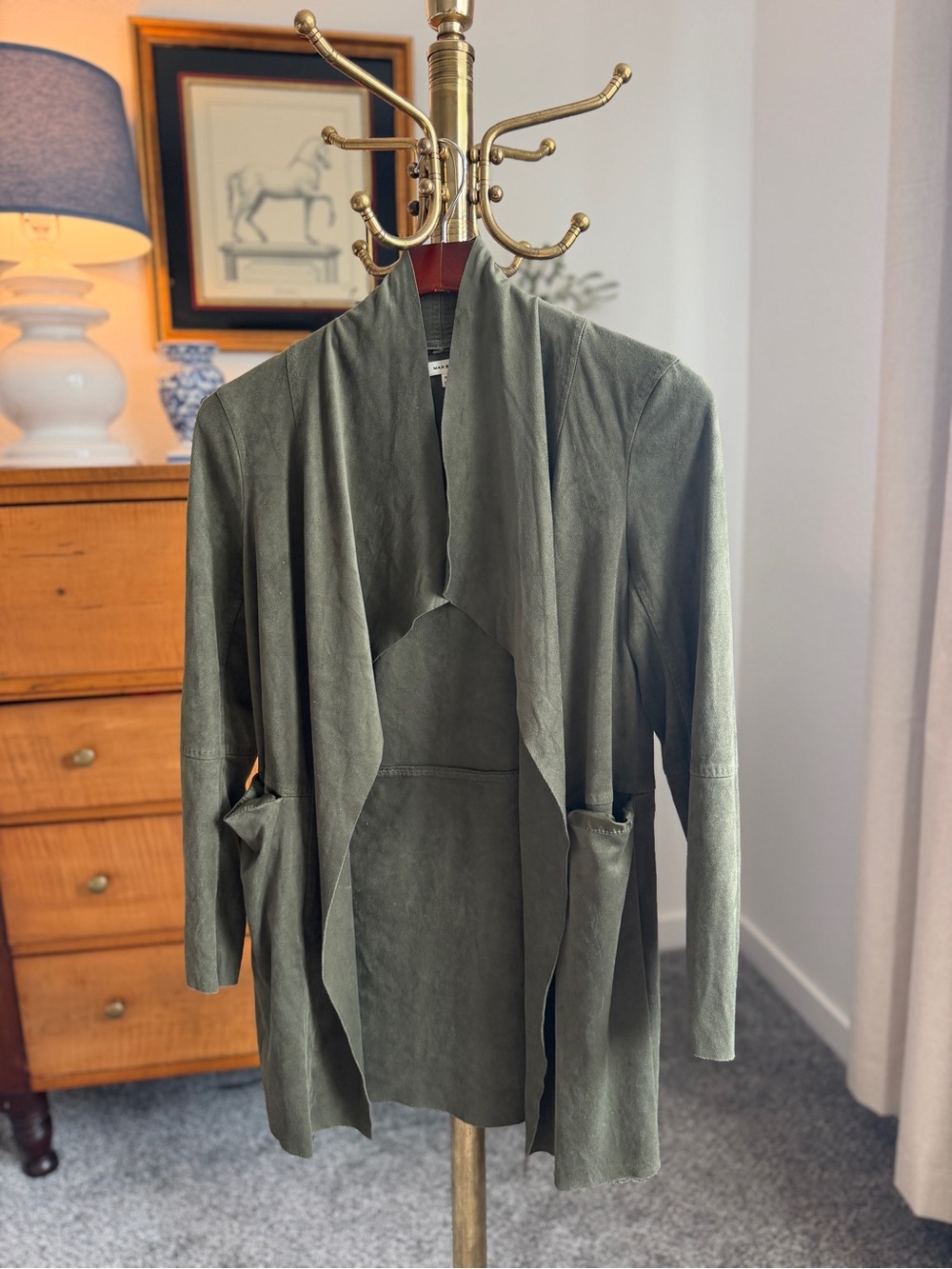 Max Studio Olive Open-Front Suede Jacket - Women